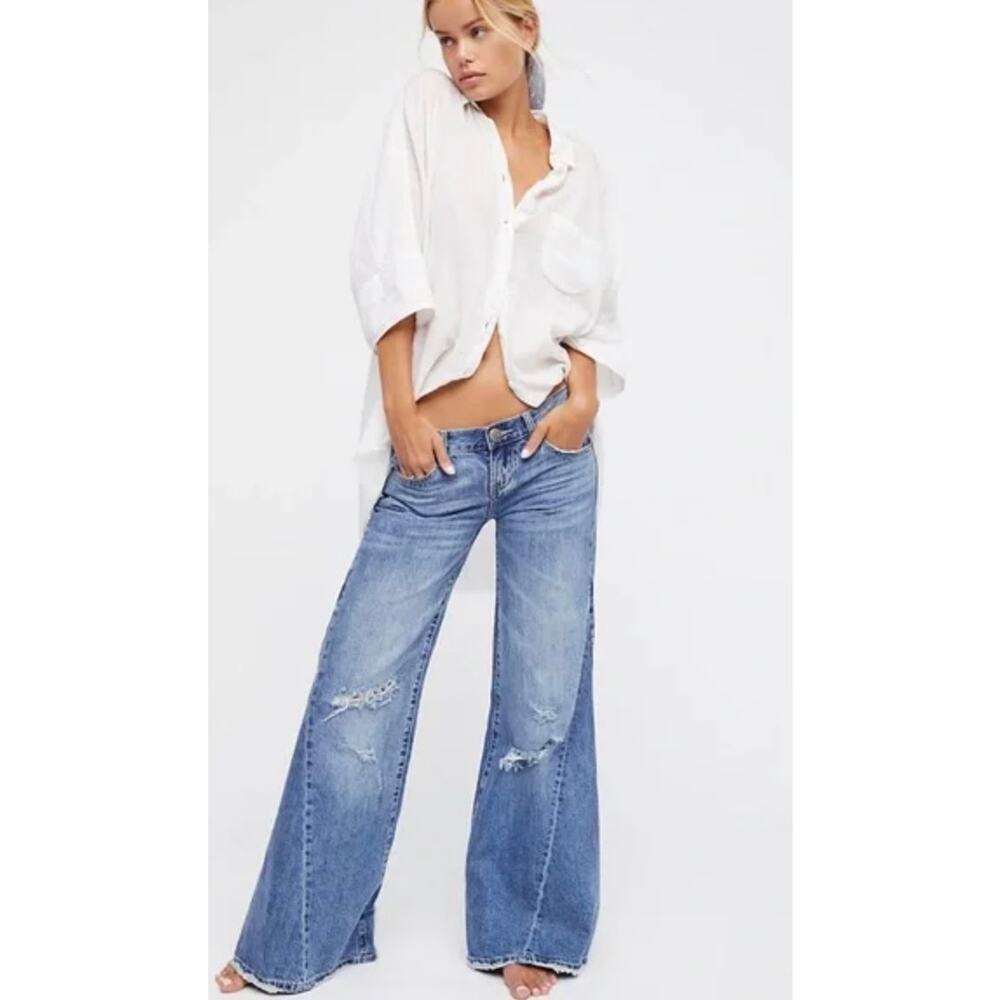 One Teaspoon Light Blue Distressed Straight Leg Jeans